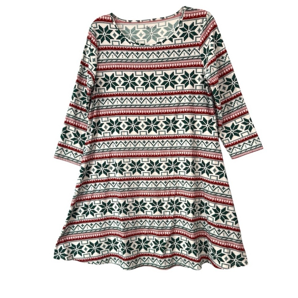North Pole Trading Co Dress Christmas Fair Isle Mini Shift Green Red Size Medium